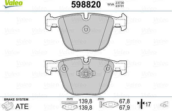 Valeo 598820 - Bremžu uzliku kompl., Disku bremzes adetalas.lv