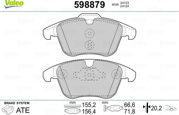 Valeo 598879 - Bremžu uzliku kompl., Disku bremzes adetalas.lv