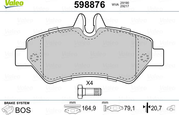 Valeo 598876 - Bremžu uzliku kompl., Disku bremzes adetalas.lv