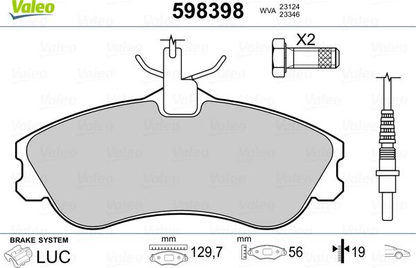 Valeo 598398 - Bremžu uzliku kompl., Disku bremzes adetalas.lv