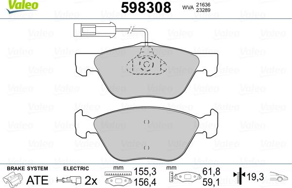 Valeo 598308 - Bremžu uzliku kompl., Disku bremzes adetalas.lv