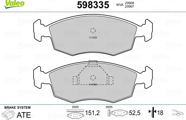 Valeo 598335 - Bremžu uzliku kompl., Disku bremzes adetalas.lv