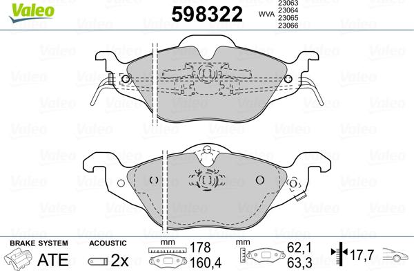 Valeo 598322 - Bremžu uzliku kompl., Disku bremzes adetalas.lv