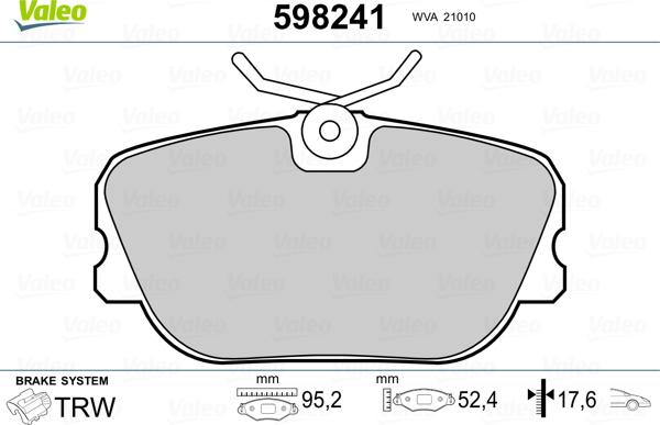 Valeo 598241 - Bremžu uzliku kompl., Disku bremzes adetalas.lv