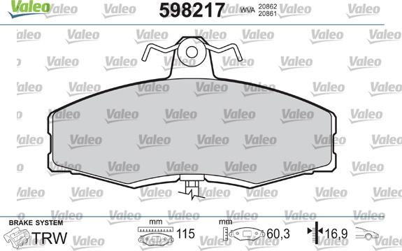 Valeo 598217 - Bremžu uzliku kompl., Disku bremzes adetalas.lv