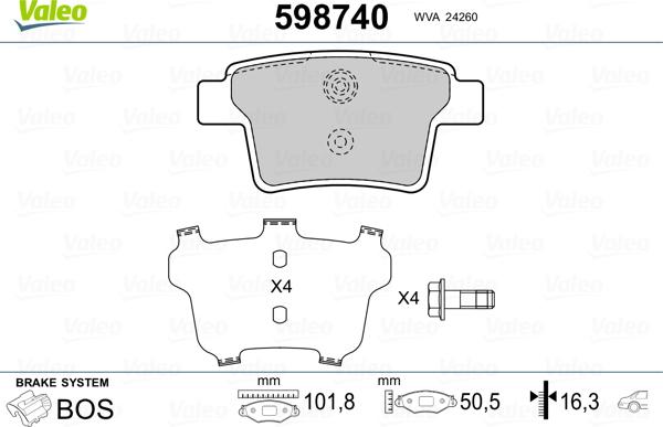 Valeo 598740 - Bremžu uzliku kompl., Disku bremzes adetalas.lv