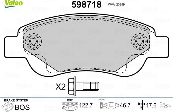 Valeo 598718 - Bremžu uzliku kompl., Disku bremzes adetalas.lv