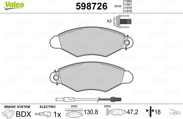 Valeo 598726 - Bremžu uzliku kompl., Disku bremzes adetalas.lv