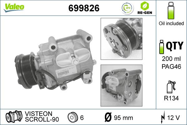 Valeo 699826 - Kompresors, Gaisa kond. sistēma adetalas.lv