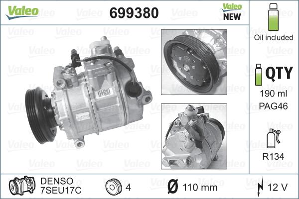 Valeo 699380 - Kompresors, Gaisa kond. sistēma adetalas.lv