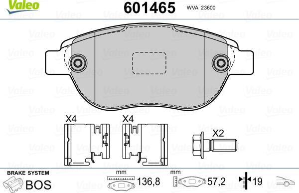 Valeo 601465 - Bremžu uzliku kompl., Disku bremzes adetalas.lv