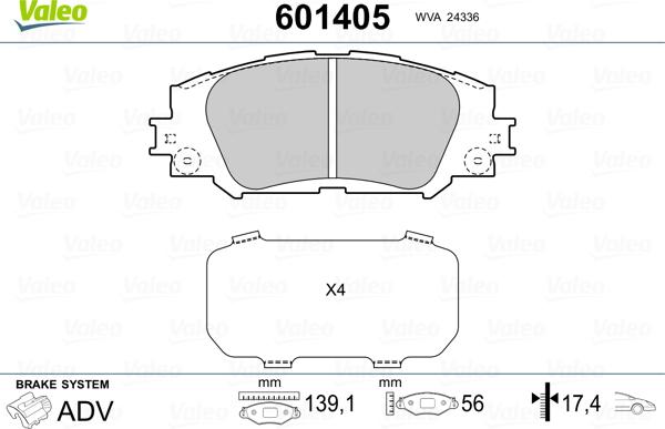 Valeo 601405 - Bremžu uzliku kompl., Disku bremzes adetalas.lv