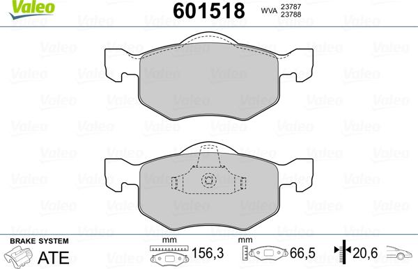 Valeo 601518 - Bremžu uzliku kompl., Disku bremzes adetalas.lv