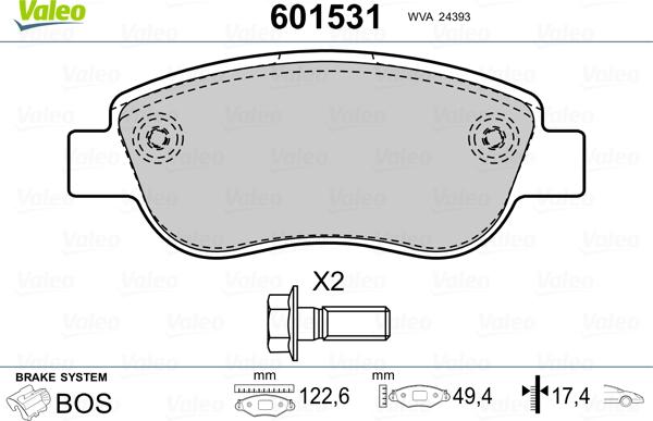 Valeo 601531 - Bremžu uzliku kompl., Disku bremzes adetalas.lv