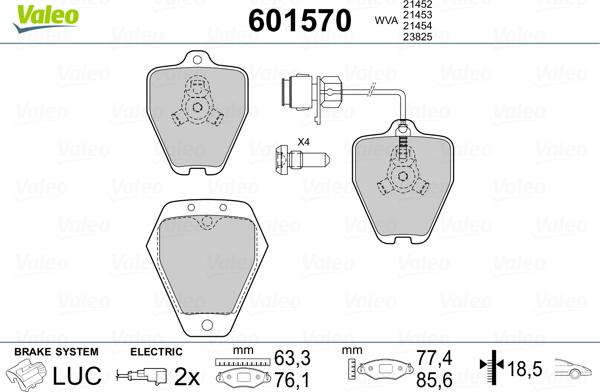 Valeo 601570 - Bremžu uzliku kompl., Disku bremzes adetalas.lv