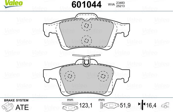 Valeo 601044 - Bremžu uzliku kompl., Disku bremzes adetalas.lv