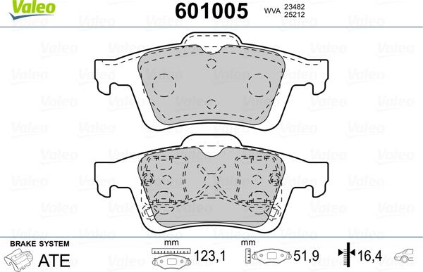 Valeo 601005 - Bremžu uzliku kompl., Disku bremzes adetalas.lv