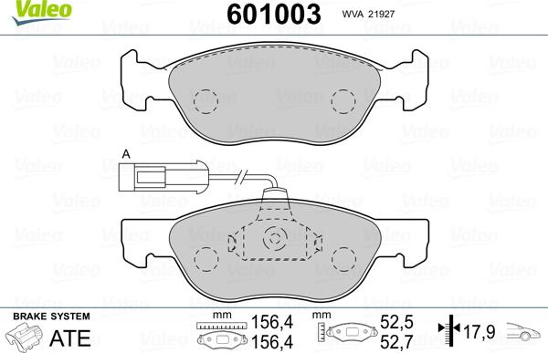 Valeo 601003 - Bremžu uzliku kompl., Disku bremzes adetalas.lv