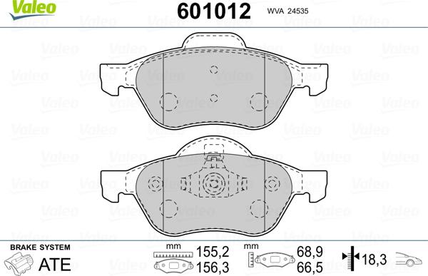 Valeo 601012 - Bremžu uzliku kompl., Disku bremzes adetalas.lv