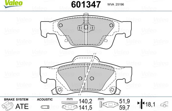 Valeo 601347 - Bremžu uzliku kompl., Disku bremzes adetalas.lv