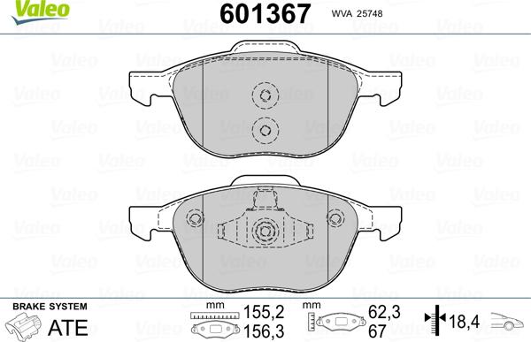 Valeo 601367 - Bremžu uzliku kompl., Disku bremzes adetalas.lv