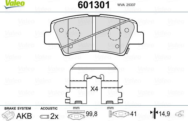 Valeo 601301 - Bremžu uzliku kompl., Disku bremzes adetalas.lv