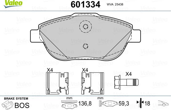 Valeo 601334 - Bremžu uzliku kompl., Disku bremzes adetalas.lv