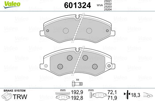 Valeo 601324 - Bremžu uzliku kompl., Disku bremzes adetalas.lv