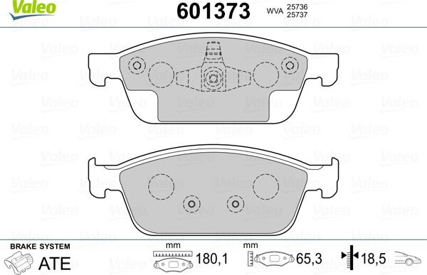 Valeo 601373 - Bremžu uzliku kompl., Disku bremzes adetalas.lv