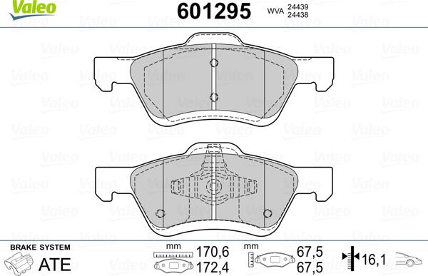 Valeo 601295 - Bremžu uzliku kompl., Disku bremzes adetalas.lv