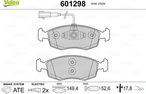 Valeo 601298 - Bremžu uzliku kompl., Disku bremzes adetalas.lv