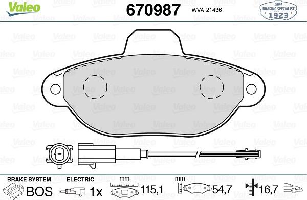 Valeo 670987 - Bremžu uzliku kompl., Disku bremzes adetalas.lv