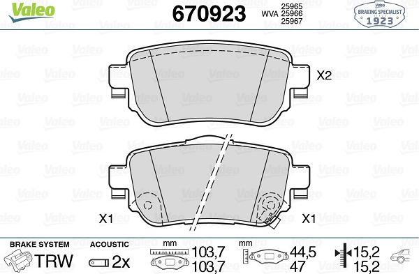 Valeo 670923 - Bremžu uzliku kompl., Disku bremzes adetalas.lv