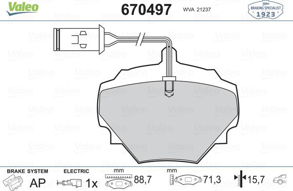 Valeo 670497 - Bremžu uzliku kompl., Disku bremzes adetalas.lv