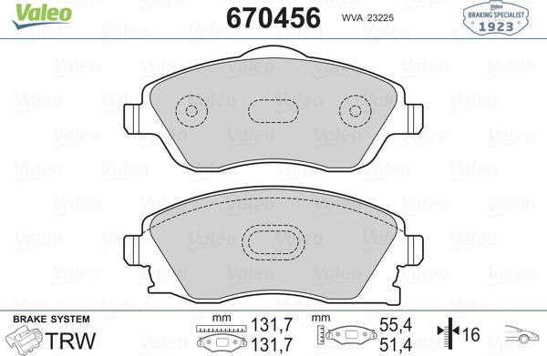 Valeo 670456 - Bremžu uzliku kompl., Disku bremzes adetalas.lv