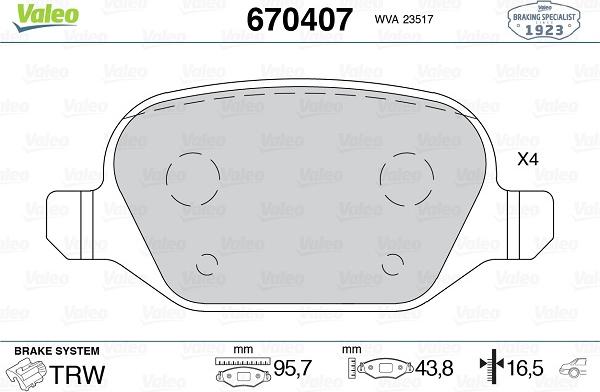 Valeo 670407 - Bremžu uzliku kompl., Disku bremzes adetalas.lv