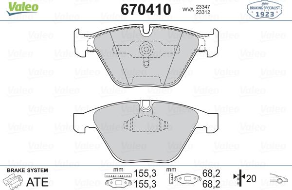 Valeo 670410 - Bremžu uzliku kompl., Disku bremzes adetalas.lv