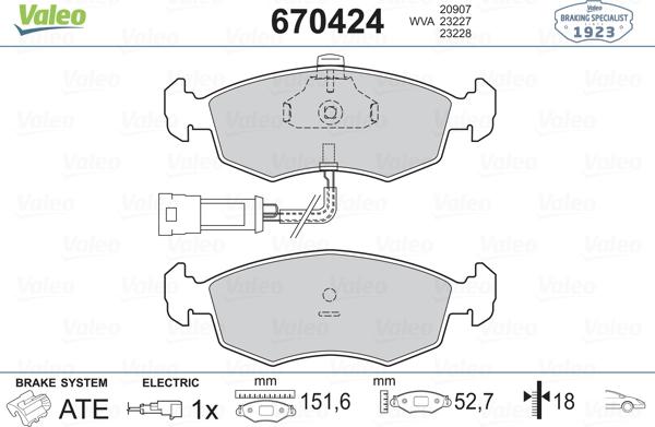 Valeo 670424 - Bremžu uzliku kompl., Disku bremzes adetalas.lv