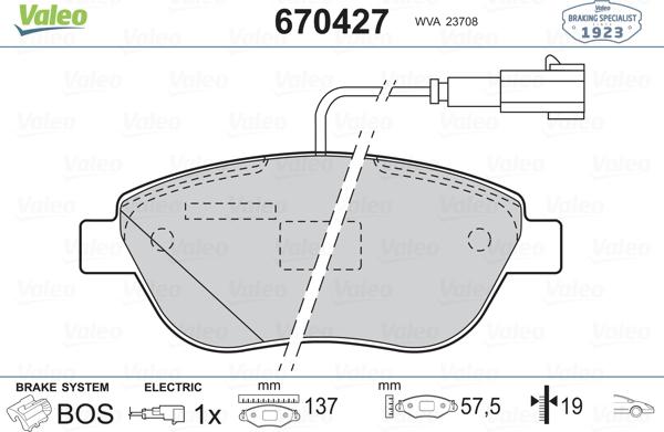 Valeo 670427 - Bremžu uzliku kompl., Disku bremzes adetalas.lv