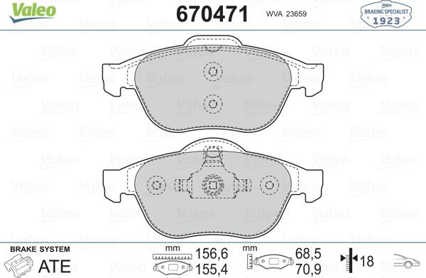 Valeo 670471 - Bremžu uzliku kompl., Disku bremzes adetalas.lv