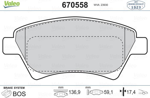 Valeo 670558 - Bremžu uzliku kompl., Disku bremzes adetalas.lv