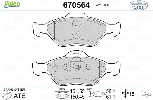 Valeo 670564 - Bremžu uzliku kompl., Disku bremzes adetalas.lv