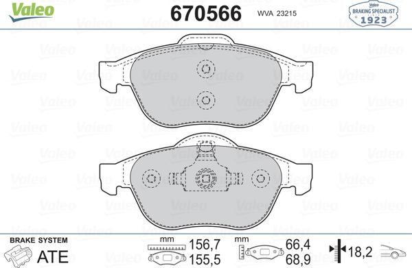 Valeo 670566 - Bremžu uzliku kompl., Disku bremzes adetalas.lv