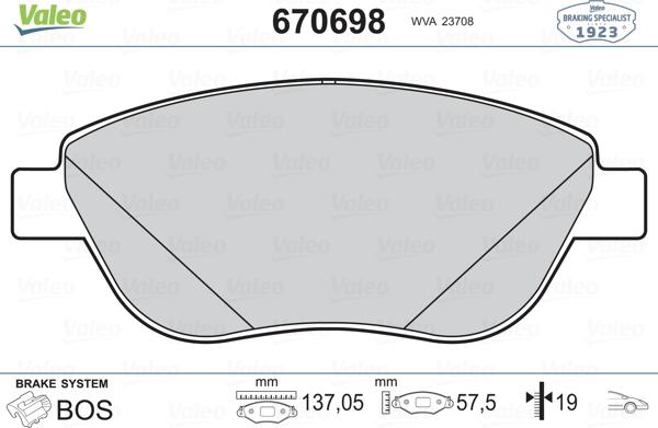 Valeo 670698 - Bremžu uzliku kompl., Disku bremzes adetalas.lv