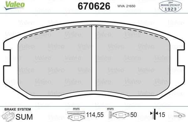 Valeo 670626 - Bremžu uzliku kompl., Disku bremzes adetalas.lv