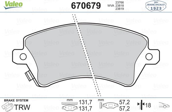 Valeo 670679 - Bremžu uzliku kompl., Disku bremzes adetalas.lv