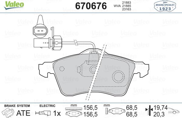 Valeo 670676 - Bremžu uzliku kompl., Disku bremzes adetalas.lv