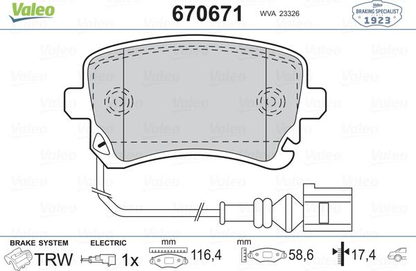 Valeo 670671 - Bremžu uzliku kompl., Disku bremzes adetalas.lv