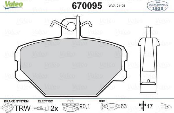 Valeo 670095 - Bremžu uzliku kompl., Disku bremzes adetalas.lv