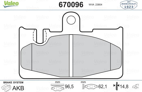 Valeo 670096 - Bremžu uzliku kompl., Disku bremzes adetalas.lv